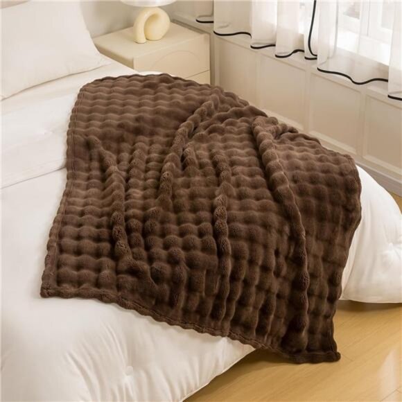 3D Bubble Throw Blanket Luxury Soft Warm Cozy Brown Twin Size Home Decor Gift - Picture 5 of 7